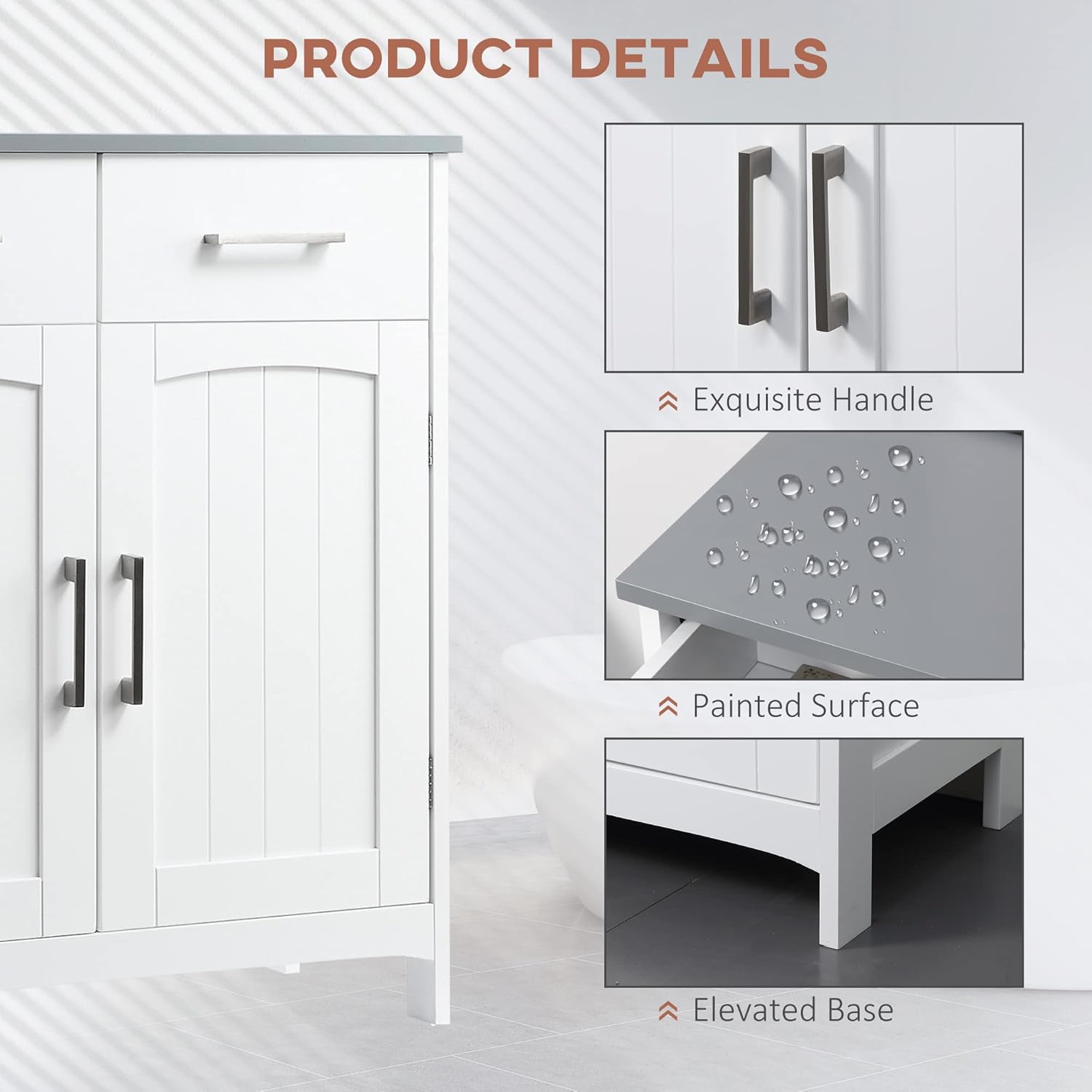 kleankin Bathroom Floor Cabinet Freestanding Linen Cabinet 2 Drawers White | Double Doors, Adjustable Shelf