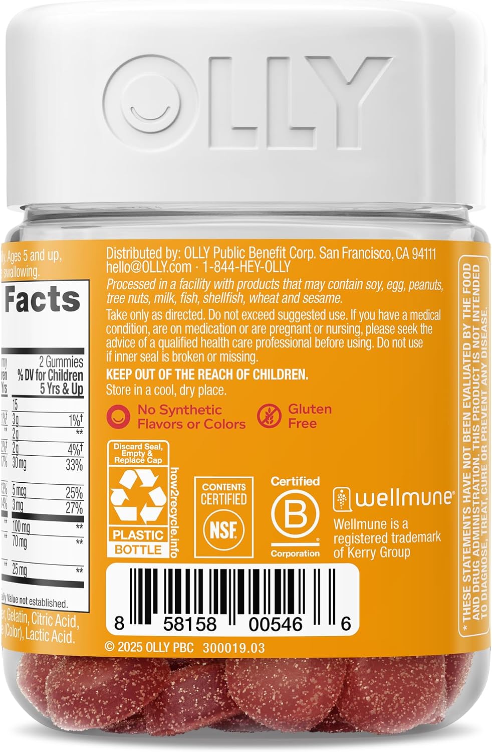 OLLY Kids Immunity Gummy, Immune Support, Wellmune, Elderberry, Vitamin C, Zinc, Chewable Supplement, Cherry - 50 Count