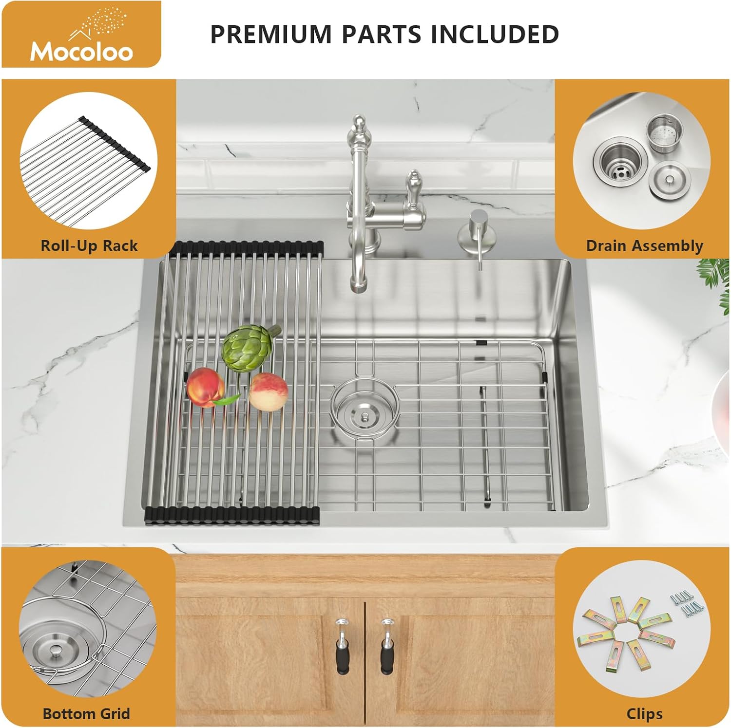 Mocoloo 13 Inch Drop in Bar Sink - 13" x 15" Small Kitchen Sink T304 Stainless Steel Handmade Single Bowl Round Corner Topmount Wet Bar Sink for
