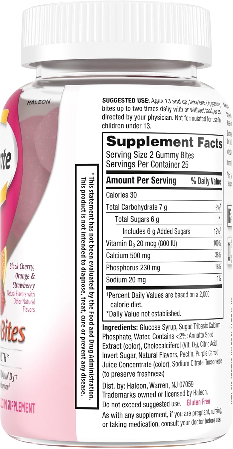 Caltrate Gummy Bites 600 Plus D3 Vitamin D and Calcium Supplement, 50 Count | Highest Level of Vitamin D3, Maximizes Calcium Absorption to Support Strong Bones and Daily Function