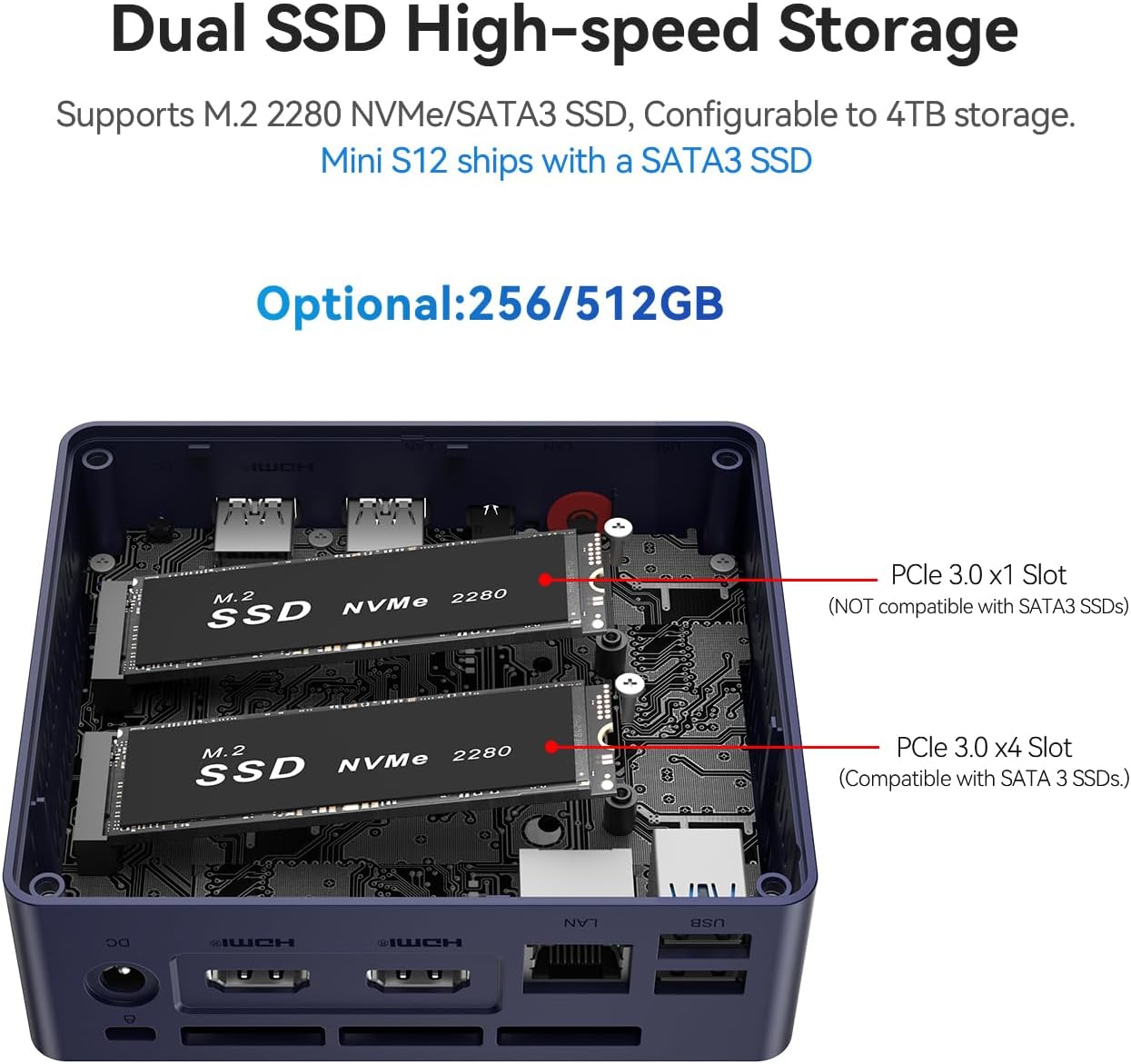 Beelink Mini PC, MINI S12 Intel Lake N95 4C/4T, 8GB DDR4 RAM 256GB SSD