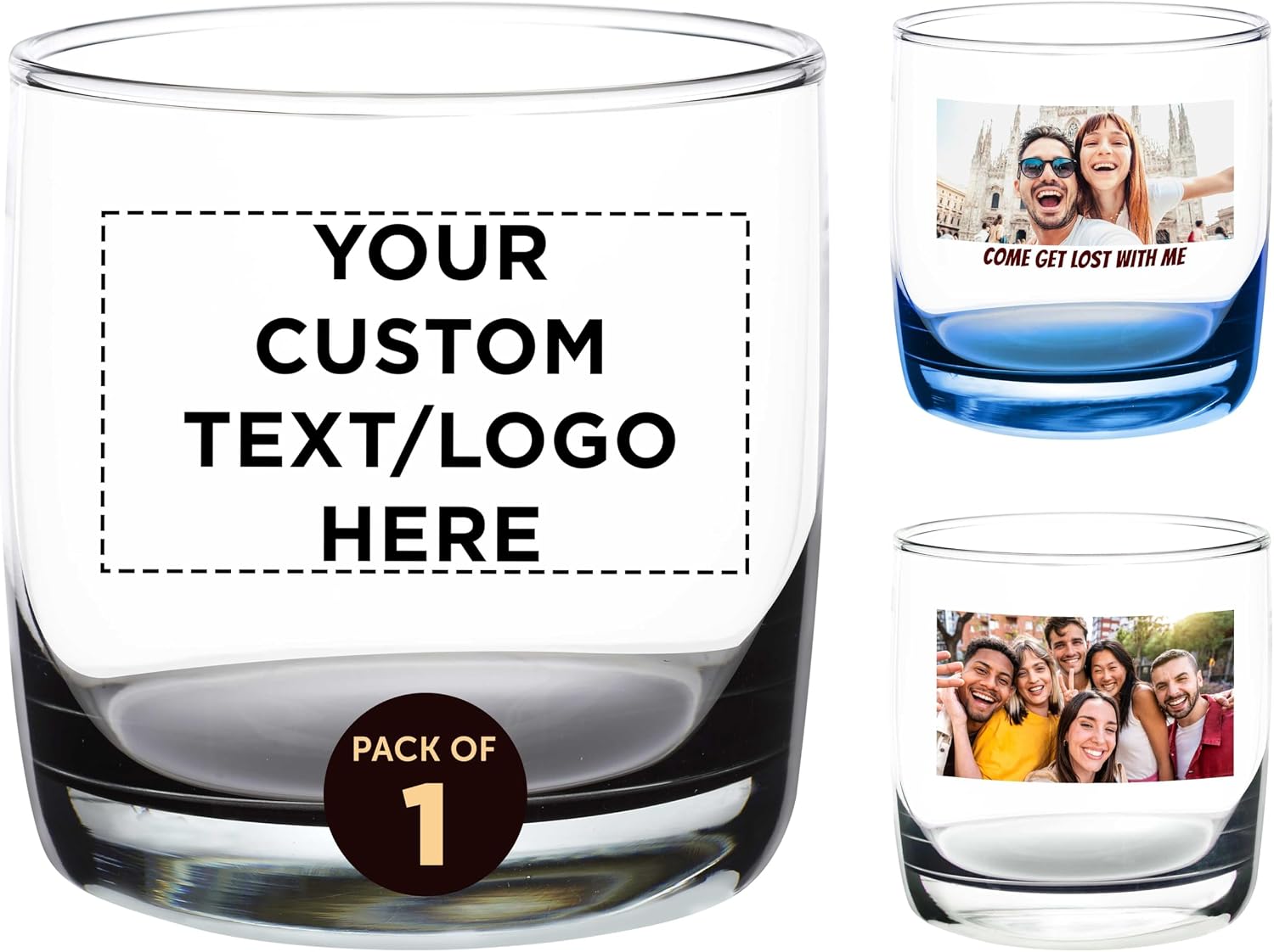 DISCOUNT PROMOS Custom Whiskey Glasses 10 oz Set of 10/50/100, Personalized Bulk Pack - Heavy Base Old Fashioned Glass, Perfect for Scotch, Bourbon