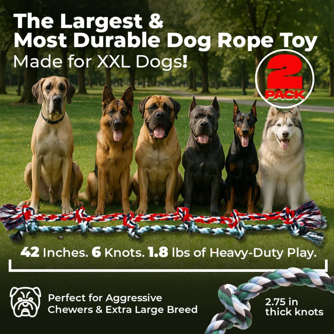 Pacific Pups Products Giant Dog Rope Toy, 42 Inch Tug of War Rope, Green