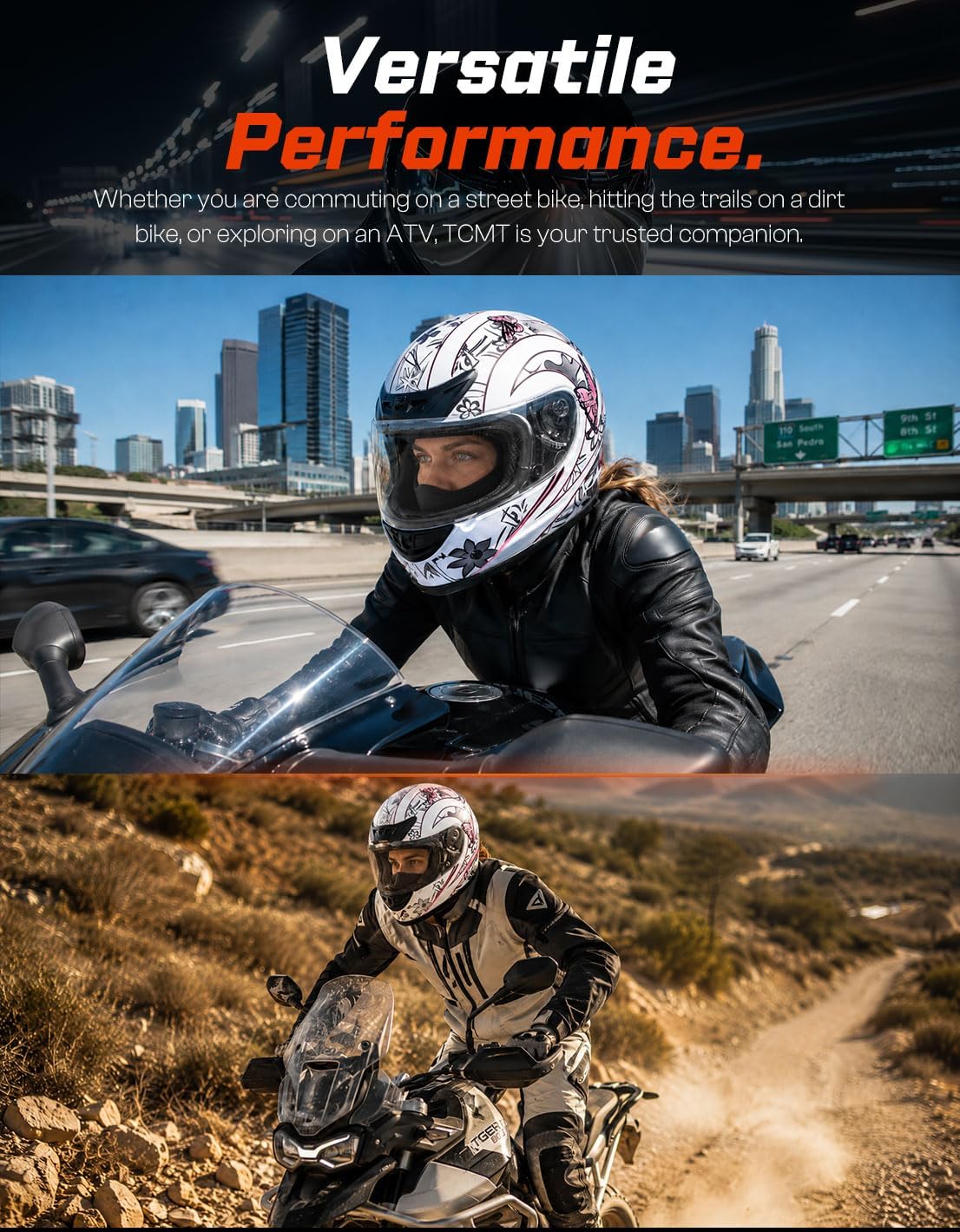 TCMT Full Face Helmet for Adult Men & Women, DOT Approved