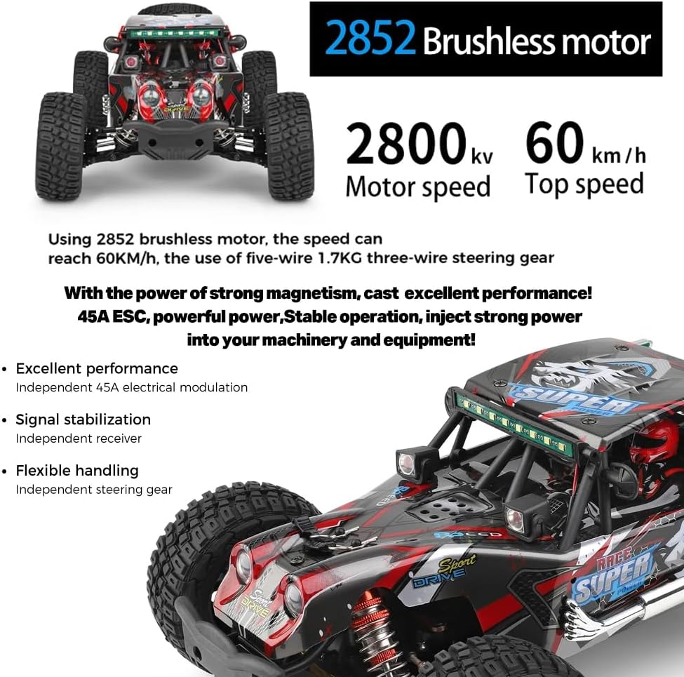GoolRC WLtoys 124028 Brushless Fast RC Cars, 1:12 Scale 60KM/H High Speed Remote Control Car