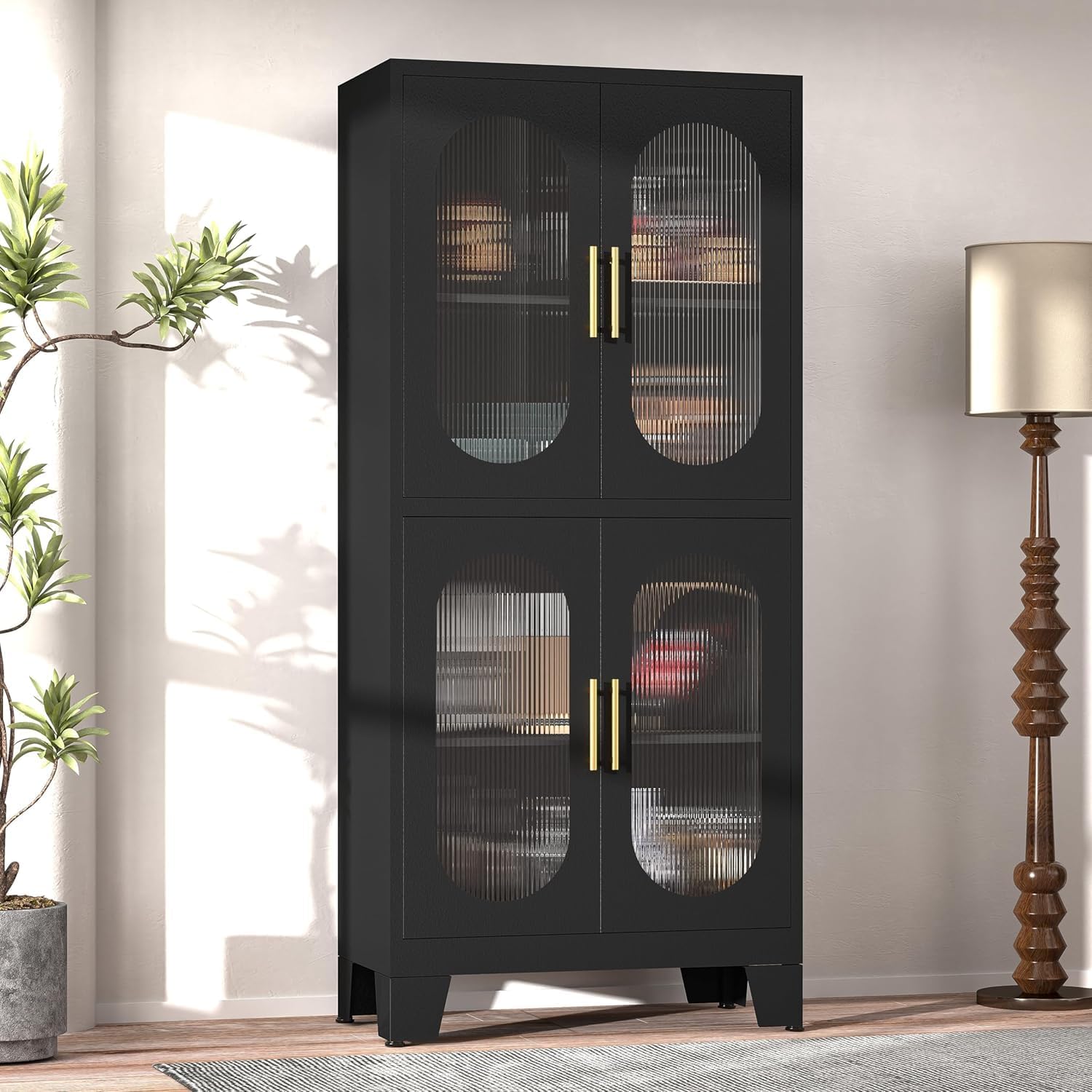 GAIOUS 75.2" Tall Metal Kitchen Pantry Storage Cabinets with 2 Door and 5 Adjustable Shelves, Cupboard for Kitchen, Dining Room, Living Room and Bathroom, White