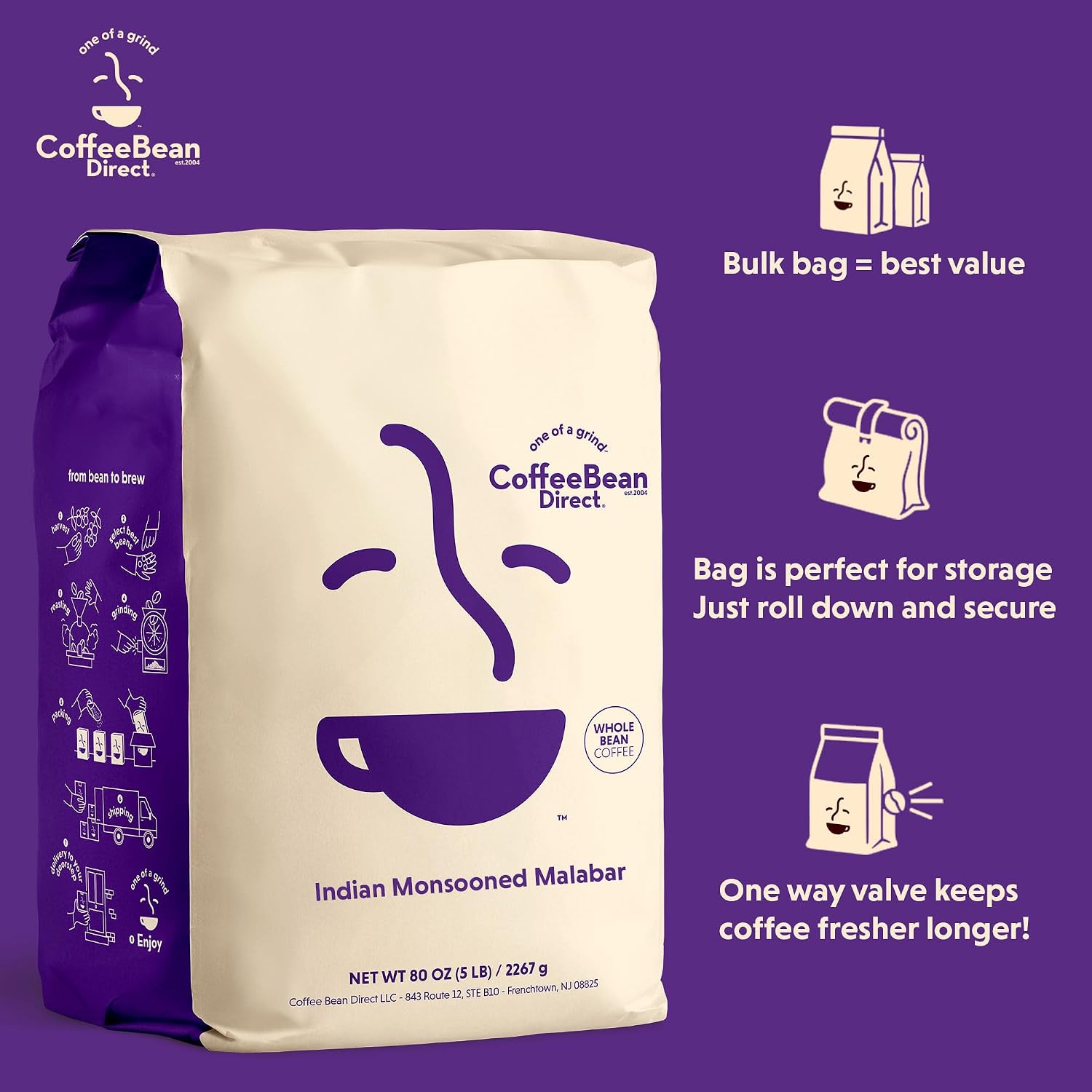 Coffee Bean Direct French Roast Papua New Guinea, Whole Bean, 5lb Bag | Dark Roast, Single Origin Arabica Coffee Beans
