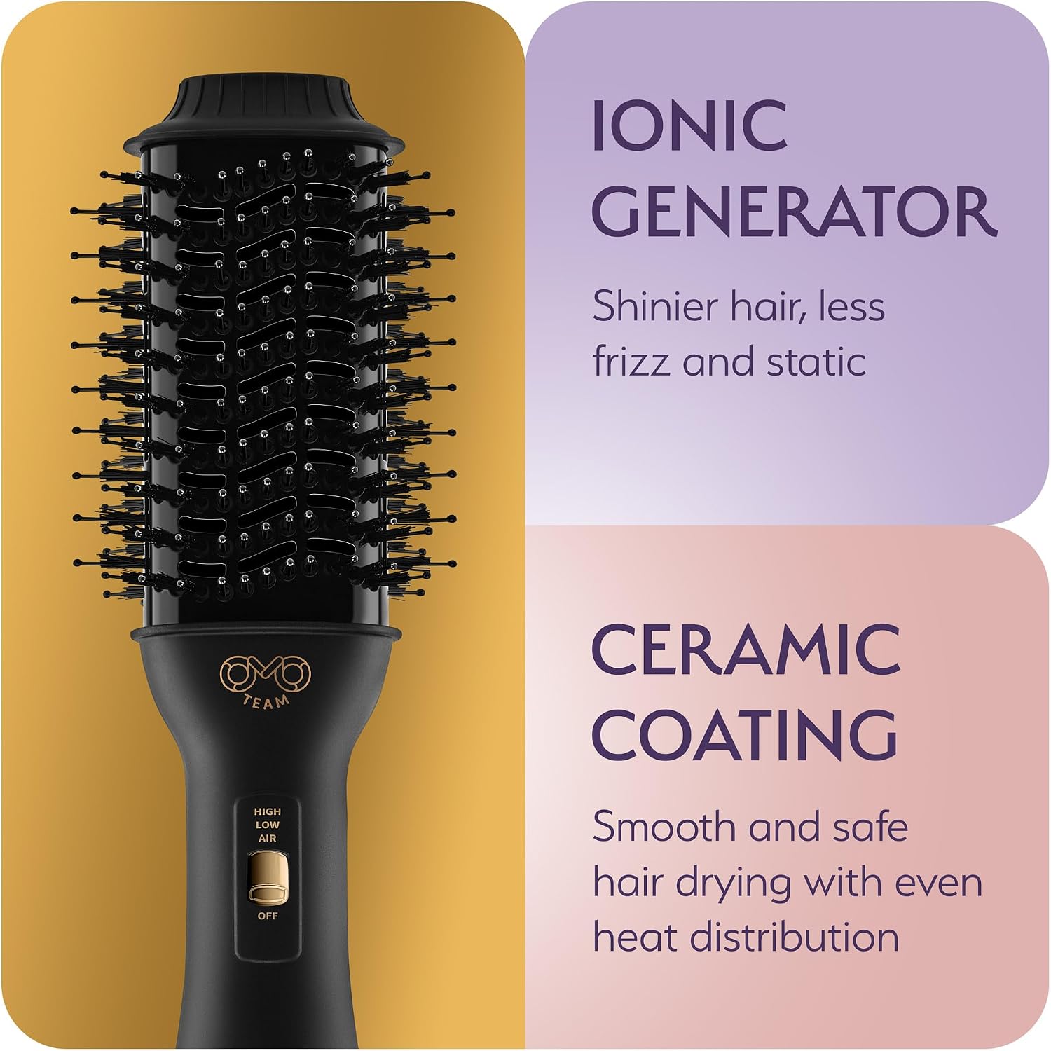 Professional Blowout Hair Dryer Brush, Black Gold Dryer and Volumizer, Hot Air Brush for Women, 75MM Oval Shape (Black Gold)