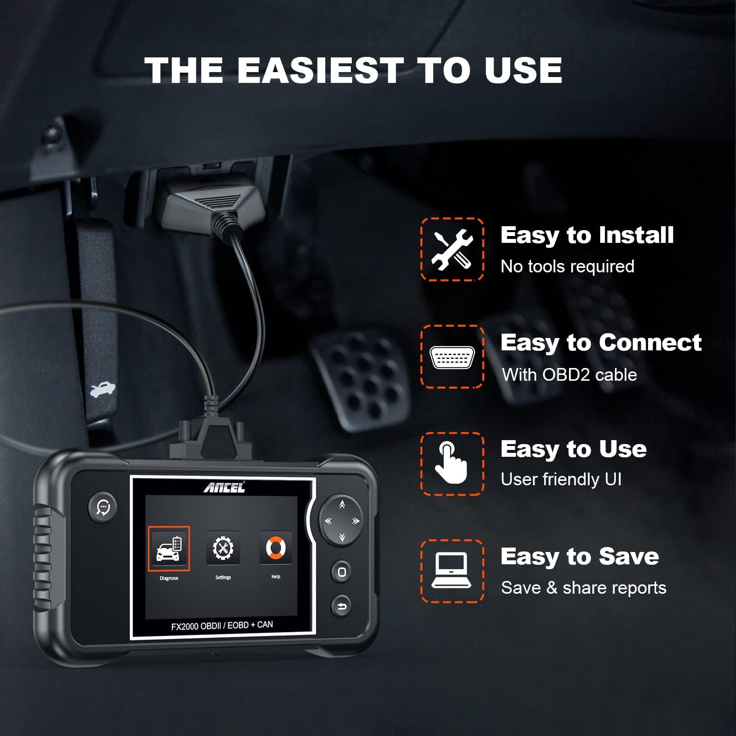 ANCEL FX2000-US OBD2 Scanner Diagnostic Tool, Engine ABS Airbag Transmission Code Reader with Live Data