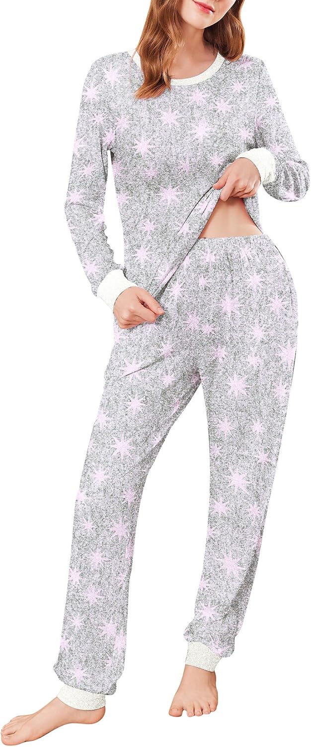 Ekouaer Womens Pajamas Sets Long Sleeve Tops with Jogger Pants