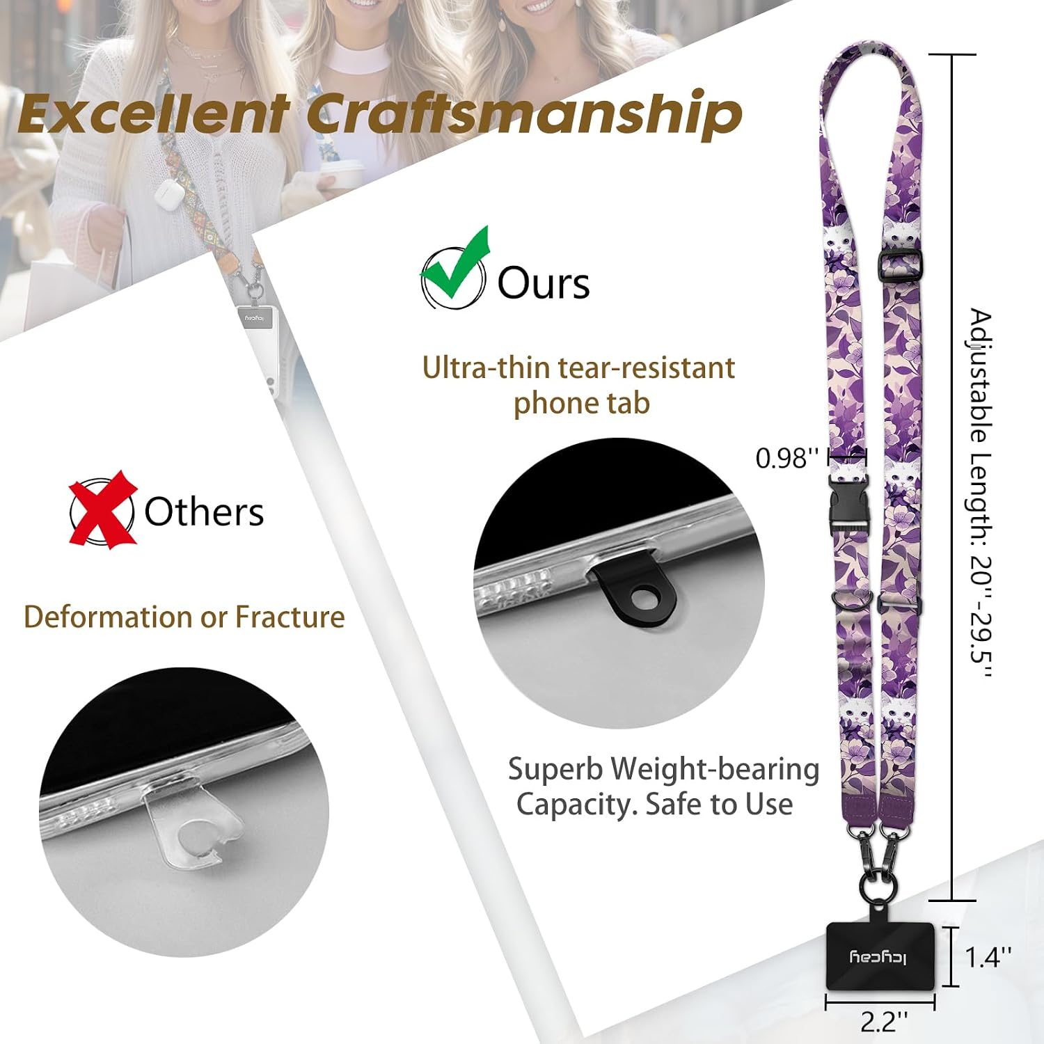 Icycay Phone Lanyard Crossbody Strap Neck Adjustable Teacher Women Cat