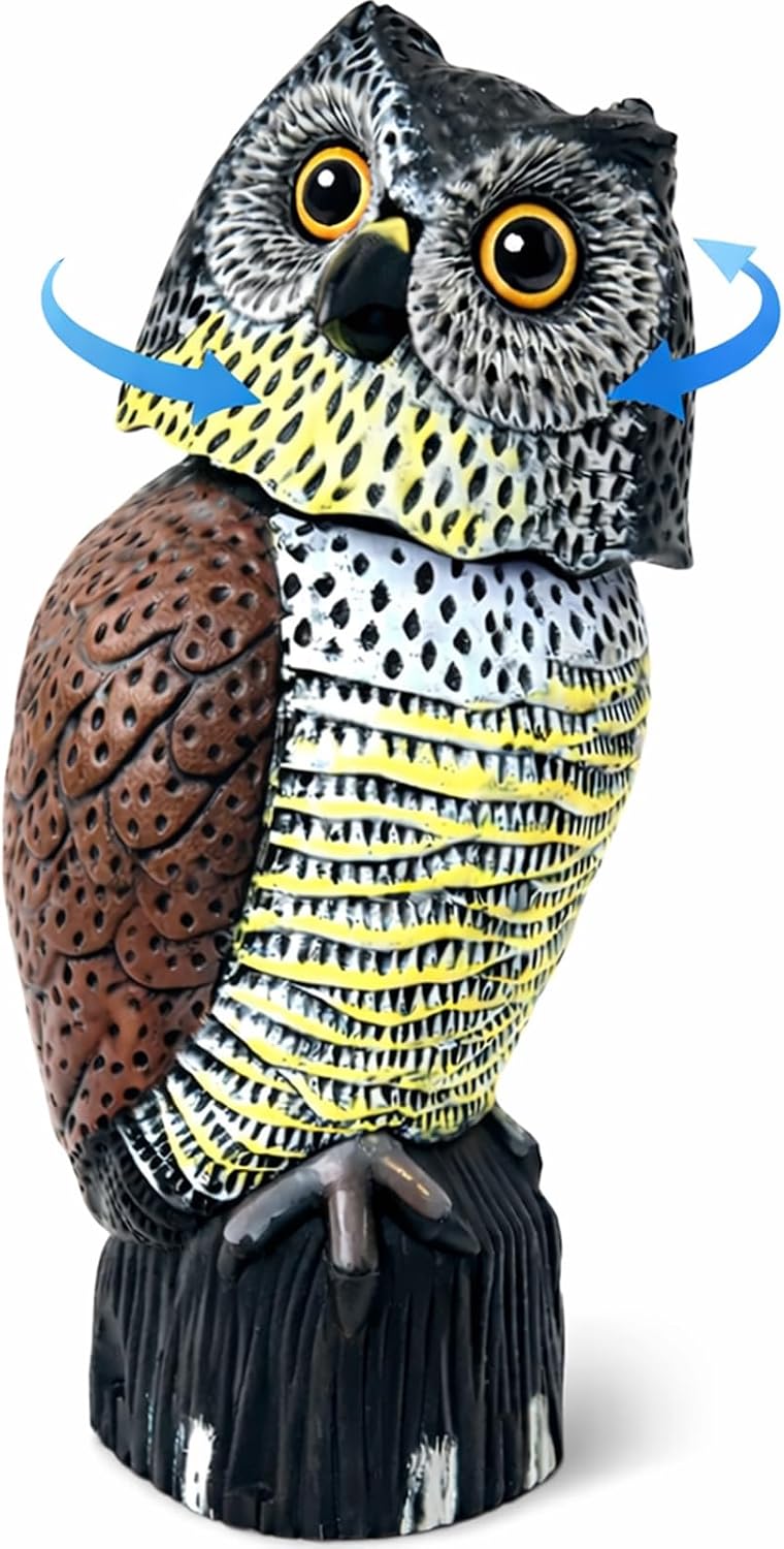 GiftExpress 16" Large Owl Decoy with Rotating Head – Realistic Garden Statue Bird & Squirrel Deterrent