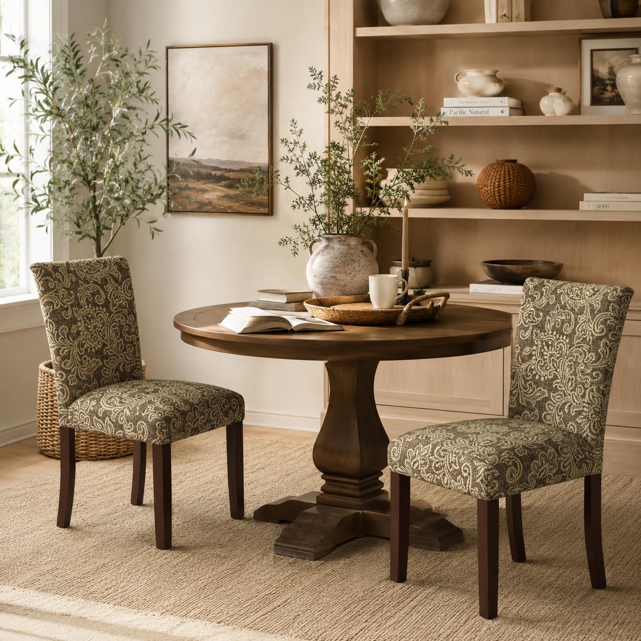 Homepop Home Decor | Classic Upholstered Parsons Dining Chairs | Set of 2 Accent Dining Chairs with Nailhead Trim, Natural Linen