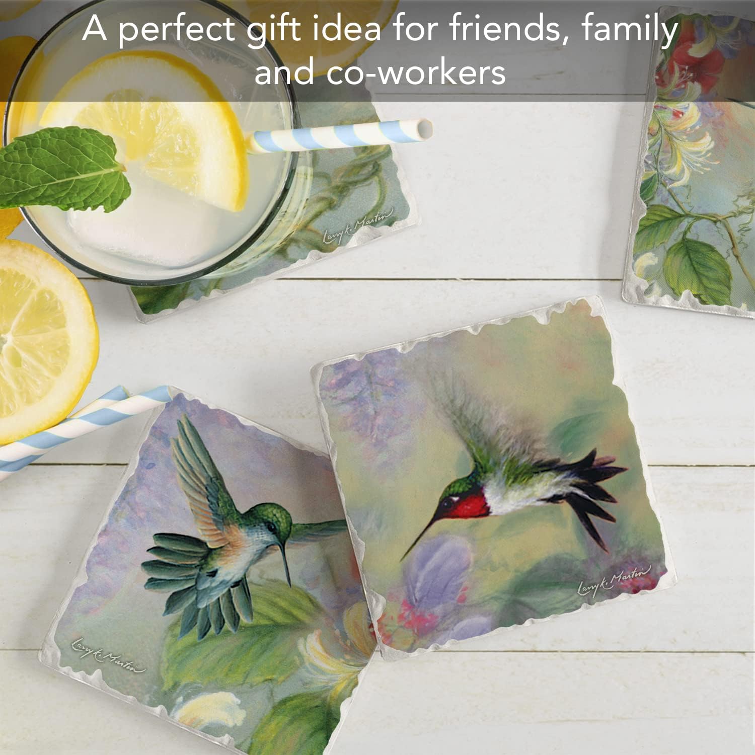 Thirstystone Hummingbirds 4 Pack Tumbled Tile Stone Coasters | 4" Square, Protective Cork Backing, Manufactured in the USA, Absorbent