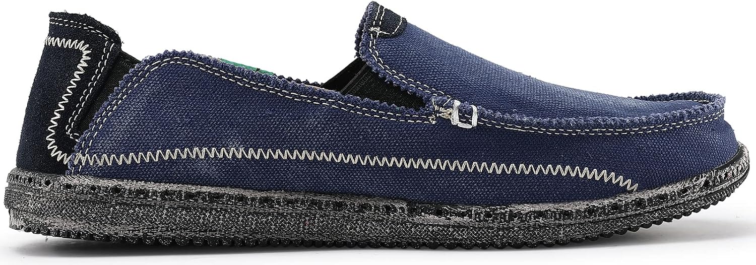 VILOCY Mens Slip on Deck Shoes Casual Canvas Loafers Beach Boat Shoes Zero Drop Vintage Flat