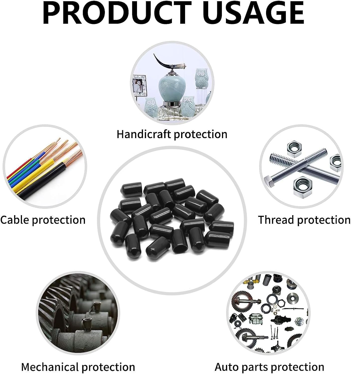 Bonsicoky 12Pcs Round Rubber End Caps 5/8" (16mm) ID, Black