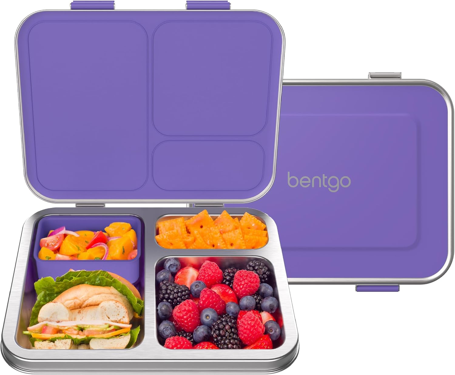 Bentgo Kids Stainless Steel Leak-Resistant Lunch Box, 3 Compartments