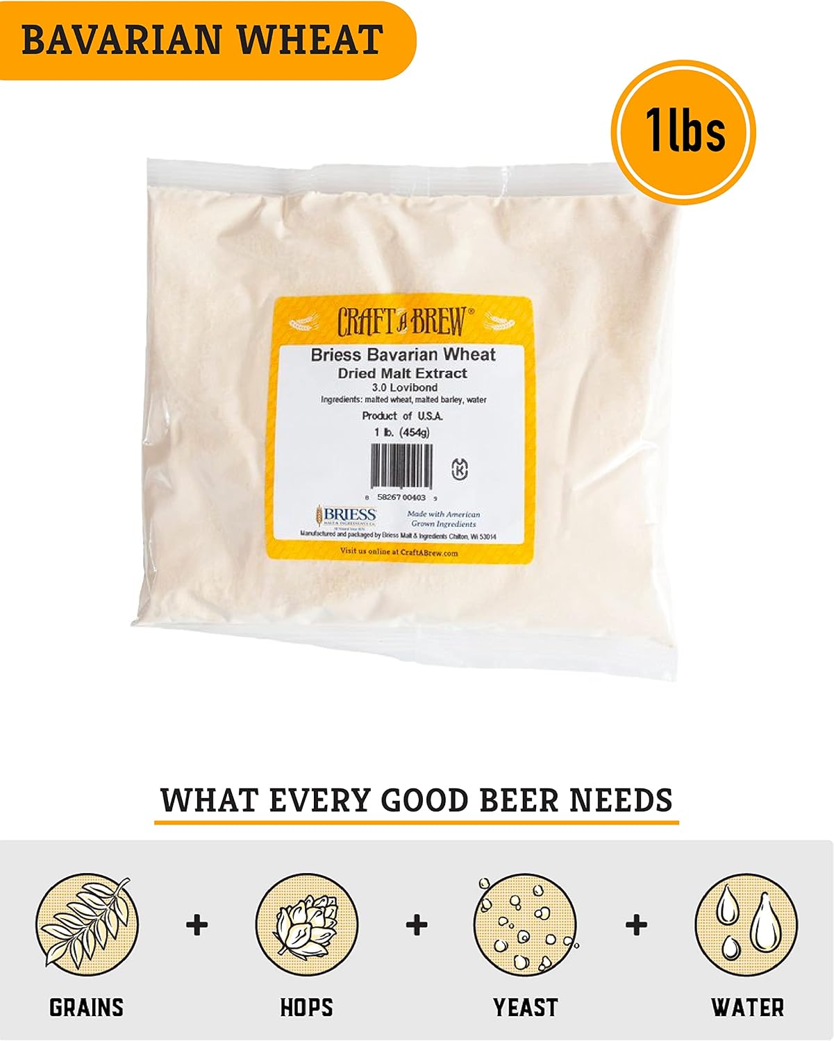 Craft a Brew - Dry Malt Extract for Brew Kit - All Purpose Base Extract - 1 Pound Bavarian Wheat - For Any Beer Style - Effective Fermentation