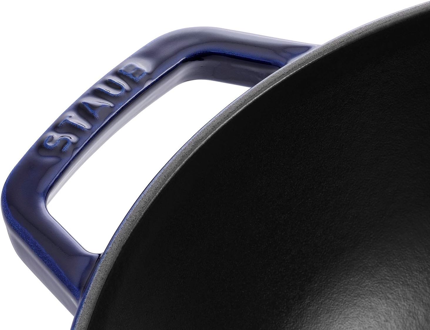 Staub Cast Iron Perfect Pan, Wok, Dutch Oven, 4.5-quart, serves 4-5, Made in France, Dark Blue