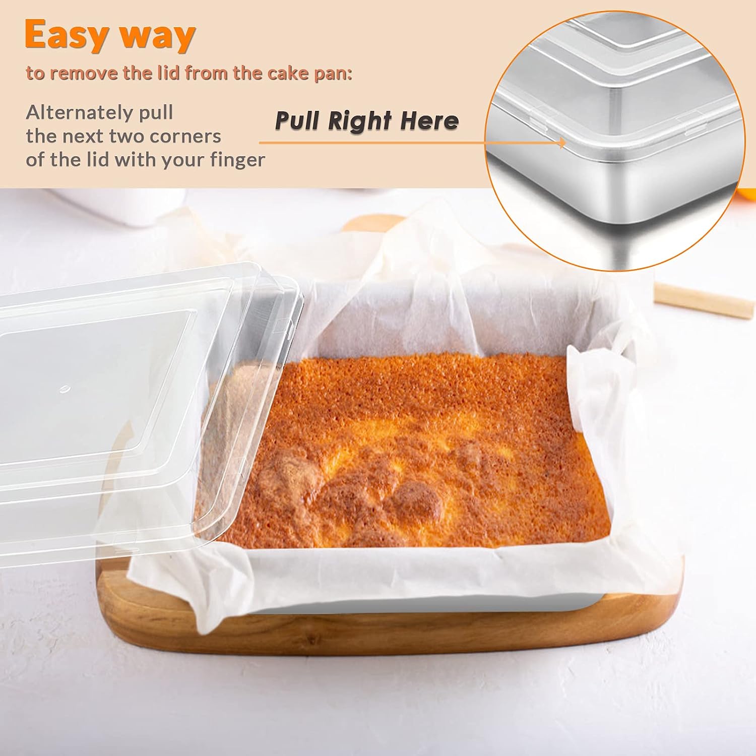 E-far 8 x 8-Inch Baking Pan with lid, Square Cake Brownie Baking Pans Stainless Steel Bakeware Set of 2, Non-toxic & Healthy