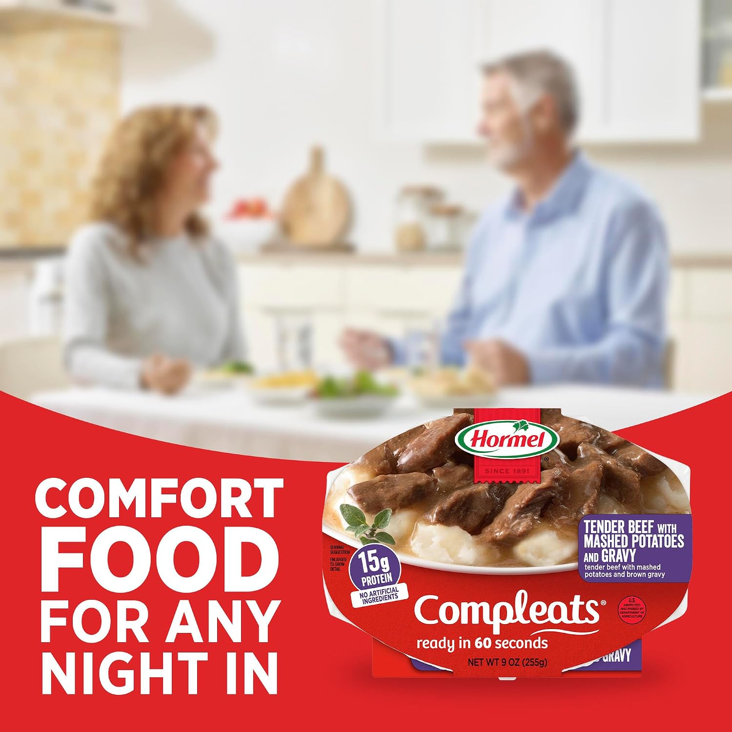 HORMEL COMPLEATS Tender Beef With Mashed Potatoes & Gravy Microwave Tray, 9 oz. (6 Pack) | Heat and Eat, Microwave Meals, Prepared Foods