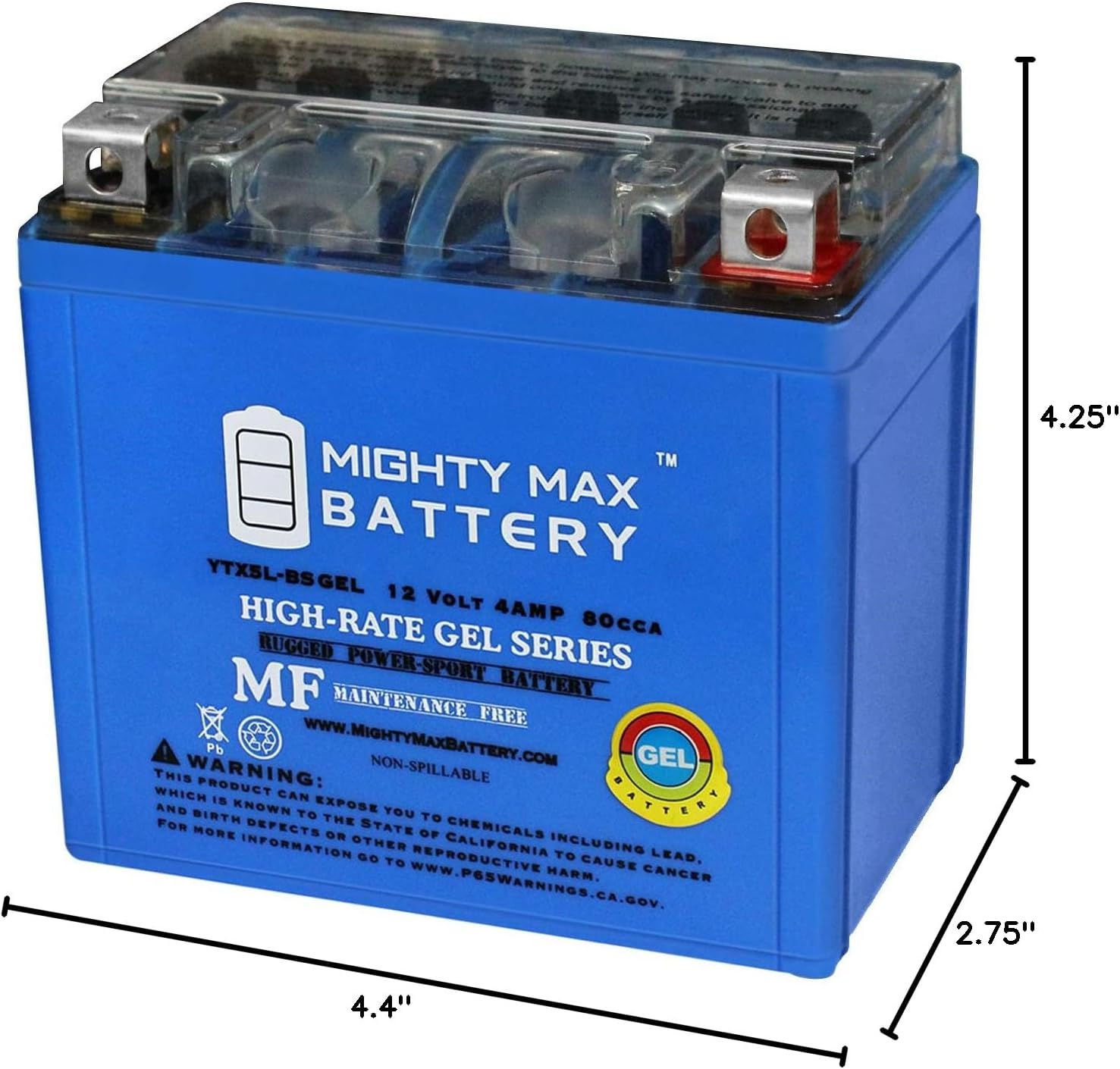 Mighty Max Battery YTX4L-BS GEL - 12 Volt 3 AH, GEL Type, 50 CCA, Rechargeable Maintenance Free SLA AGM Motorcycle Battery