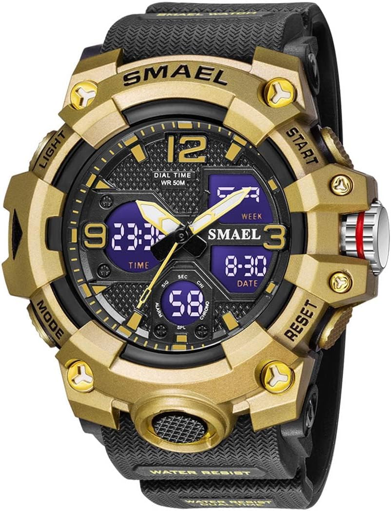 Gosasa Men's Large Face Outdoor Sports Watches Military S-Shock Watch Waterproof, Backlight, Alarm, Stopwatch Features - Rugged Wristwatch for Training, Hiking, and Adventure