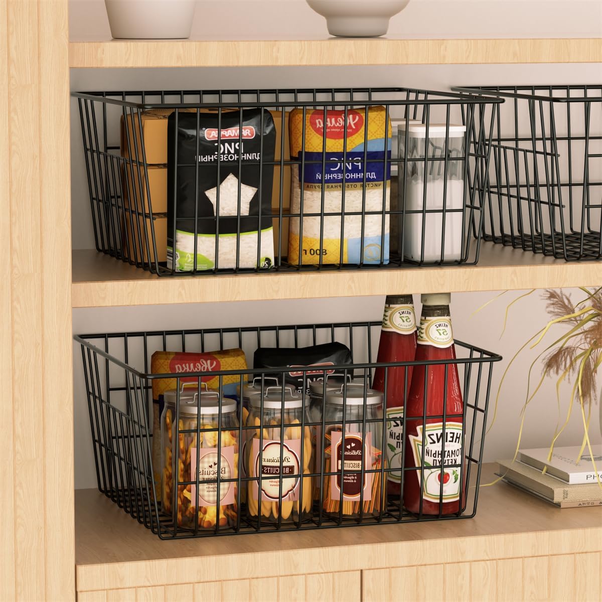 SANNO 15.7" Freezer Baskets Wire Storage Baskets Bin Organizer Food, Kitchen, Basket Organizers Bins for Home, Bathroom, Closet Organization, white
