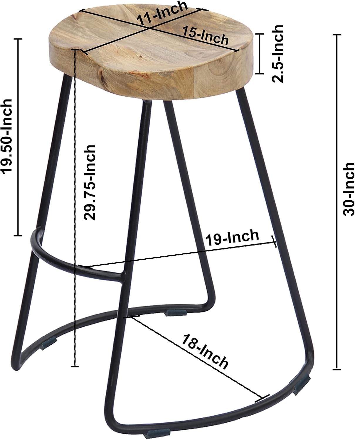 The Urban Port 24 Inch Wooden Saddle Seat Barstool