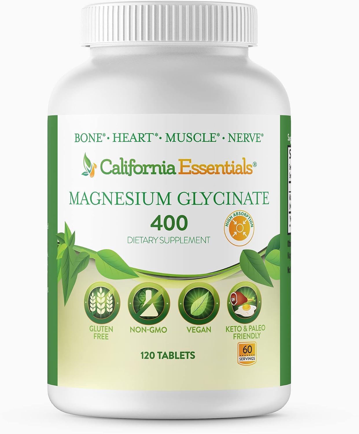 Magnesium Glycinate 400 - Chelated, High Absorption Magnesium for Muscle Relief, Bone & Heart Support -Vegan, Non-GMO, Gluten-Free 240 Tablets (Servings 120, Serving Size (2) 200mg Tablets)