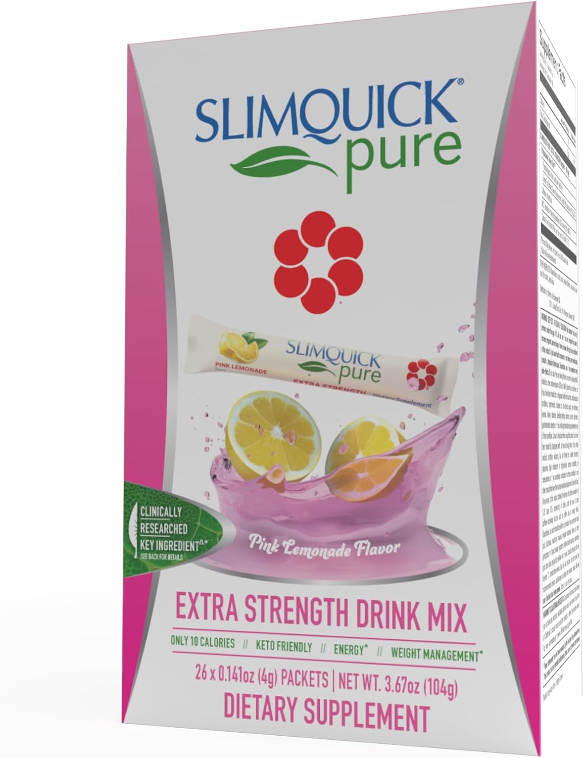 Slimquick Pure 3x Extra Strength Mixed Berry Drink Mix for Women to Help Achieve Weight Goals, Helps Metabolism, Keeps Full for Longer with Green Tea, Caffeine, Chaste Tree, Rhodiola Extract, 26 Count