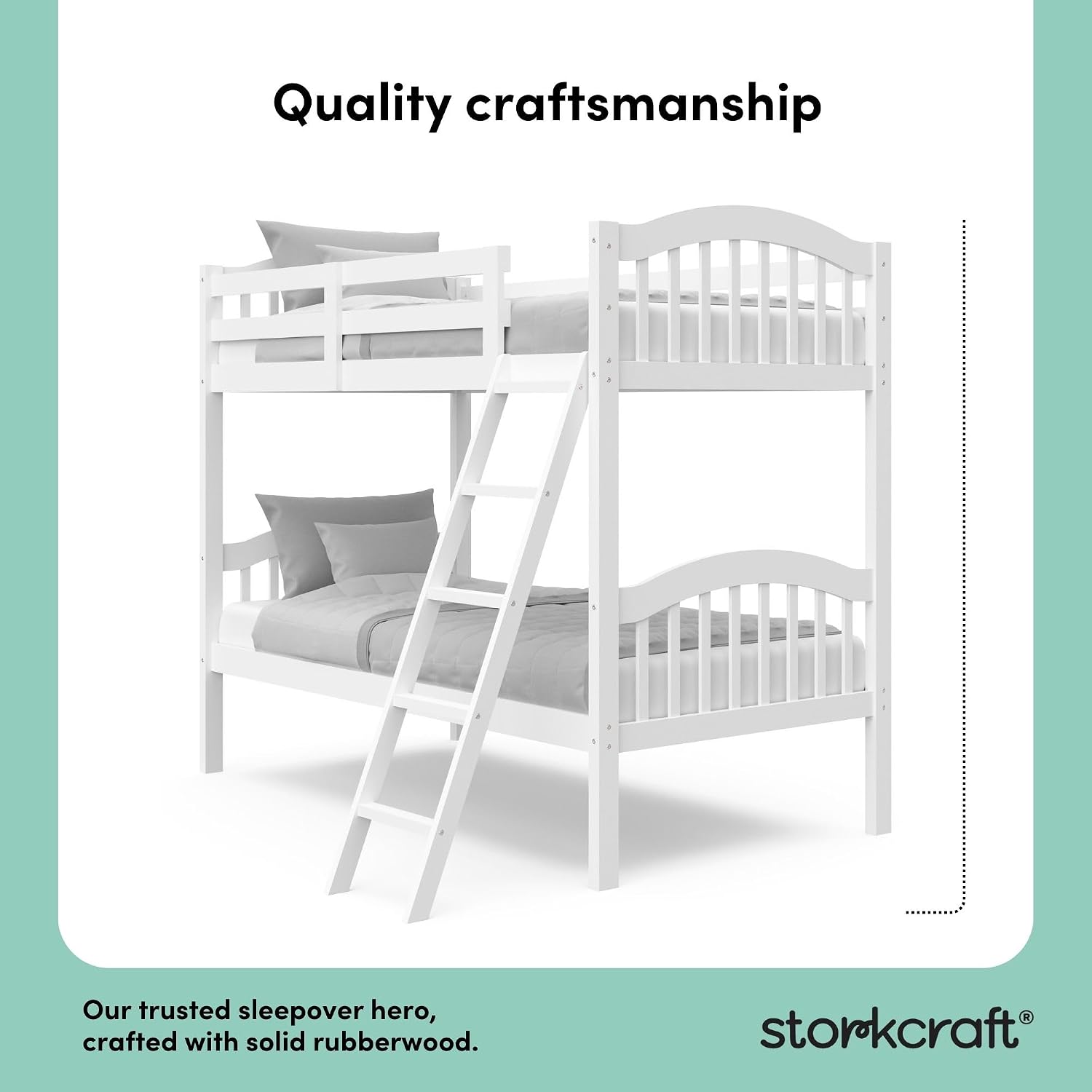 Storkcraft Long Horn Twin-Over-Twin Bunk Bed, White | GREENGUARD Gold Certified, Converts to 2 Individual Twin Beds, Wood Bunk Bed for Kids Bedroom, No Box Spring Required