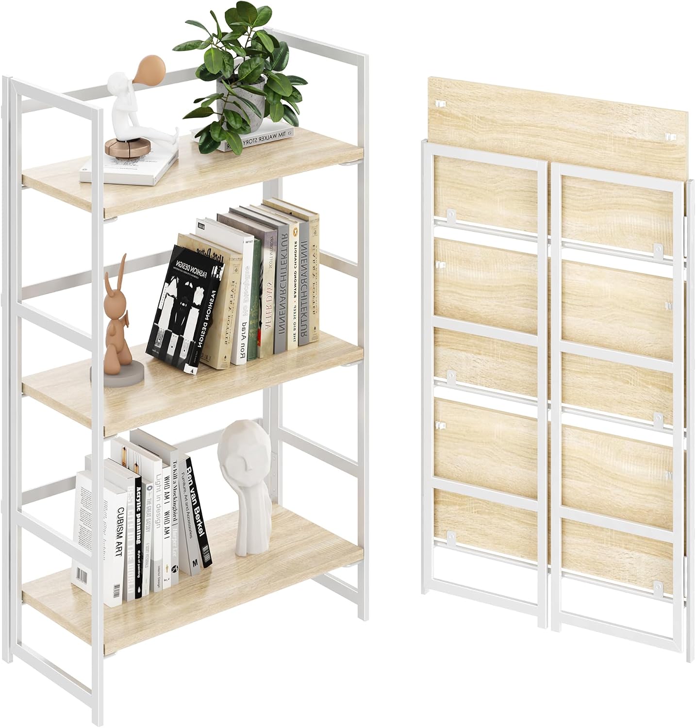 Vintage Multifunctional Folding Bookshelf, No-Assembly Plant Stand Storage Rack Shelves for Home Office (Fire, 5-Tier)