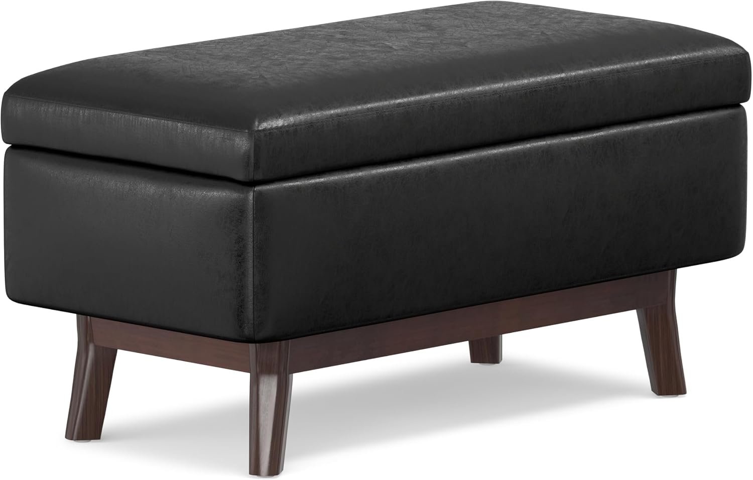 SIMPLIHOME Owen 34" Wide Vegan Leather Lift Top Ottoman in Dark Blue