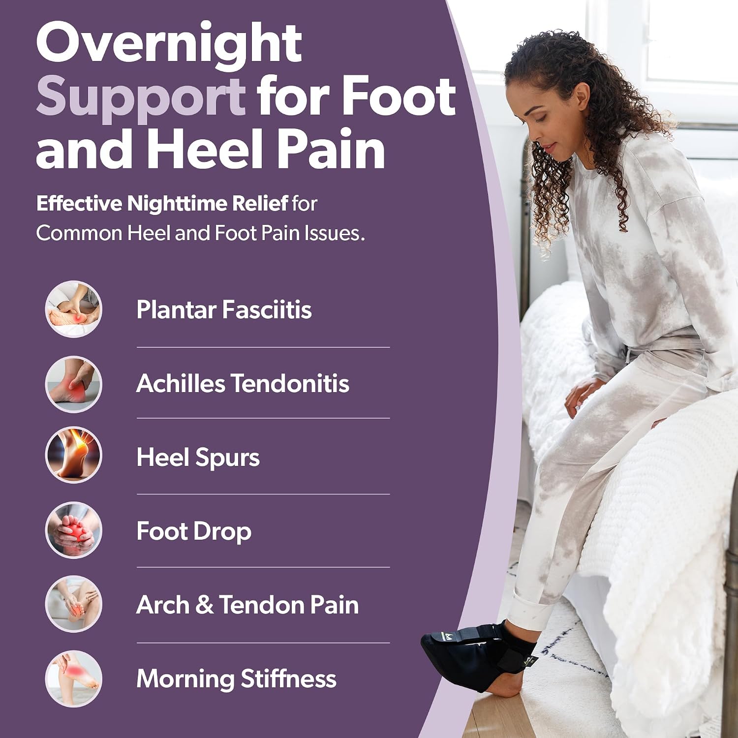 BraceAbility Plantar Fasciitis Night Splint Sock - Plantar Fascia Boot for Sleeping, Achilles Tendonitis Relief, Foot Drop, Heel Pain - Planter Facetious Brace for Women and Men - Black (L)