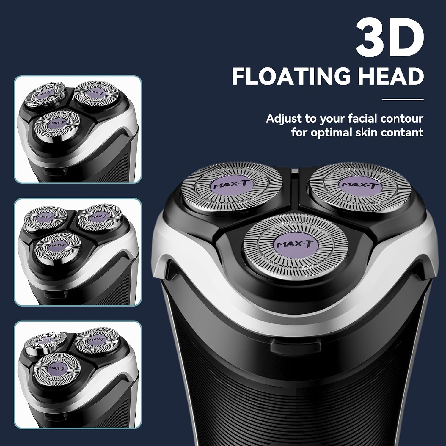 MAX-T Men's Electric Shaver - Corded and Cordless Rechargeable 3D Rotary Shaver Razor for Men with Pop-up Sideburn Trimmer Wet and Dry Painless 100-240V Black (Metal Black)