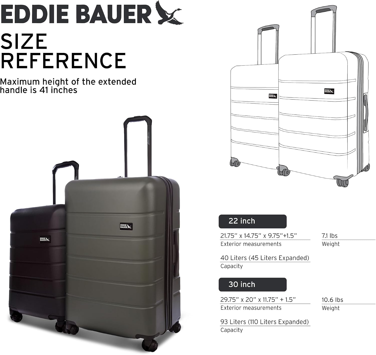 Eddie Bauer Glacier Checked 30" Luggage | Hardside | Spinner Wheels | Expandable | Lightweight | Travel Essentials - Sprig Green