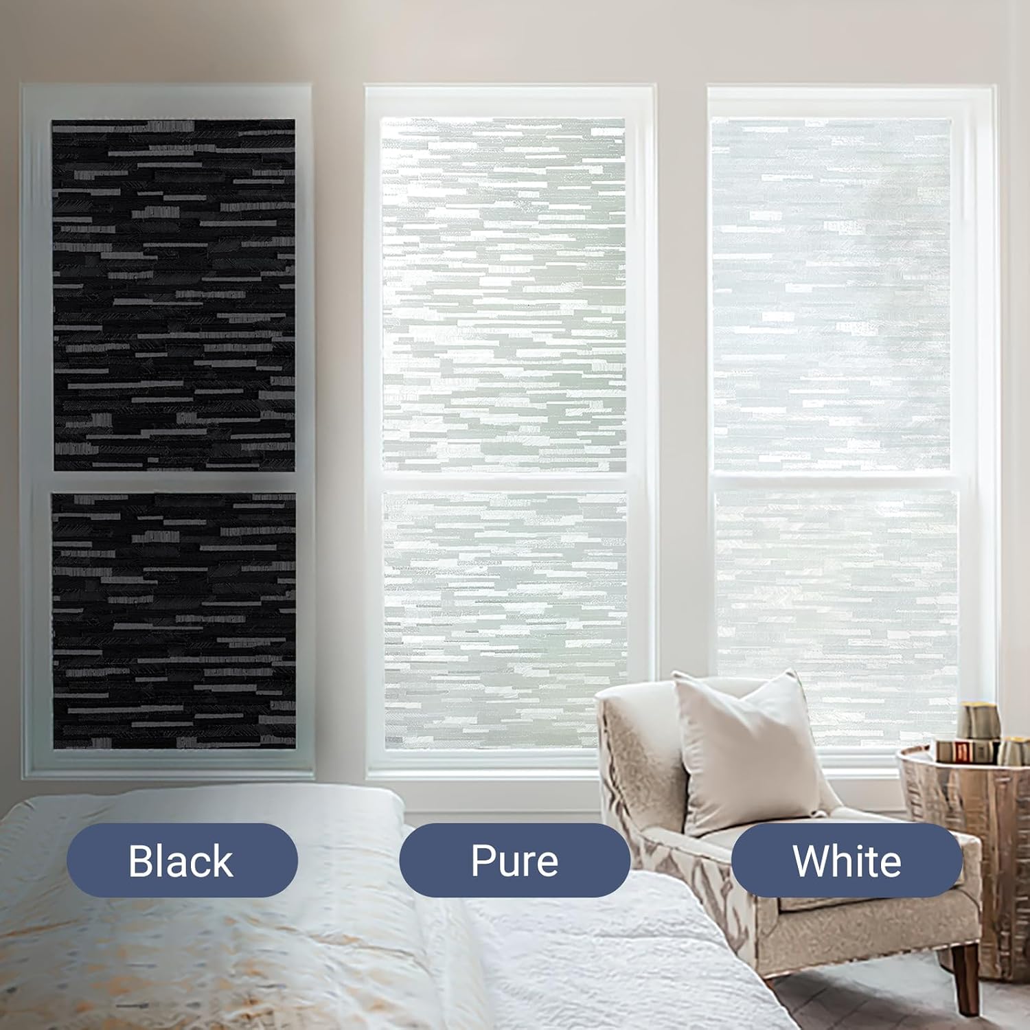 Haton Window Privacy Film, Frosted Stripe Non-Adhesive, 17.5" x 78.7"