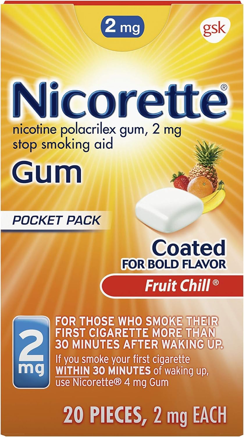 Nicorette Gum 2mg Fruit Chill - 20 Ea, Pack of 3
