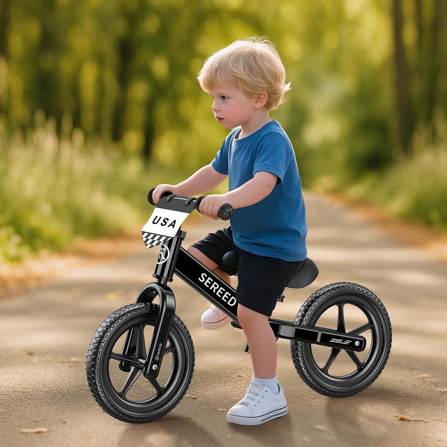 SEREED Toddler Balance Bike 2 Year Old, Gift for 2-3 Boys Girls, Adjustable | No Pedal Kids Toy Bike for 2-5 Years Old, Customize Plate with 3pcs Stickers (White)