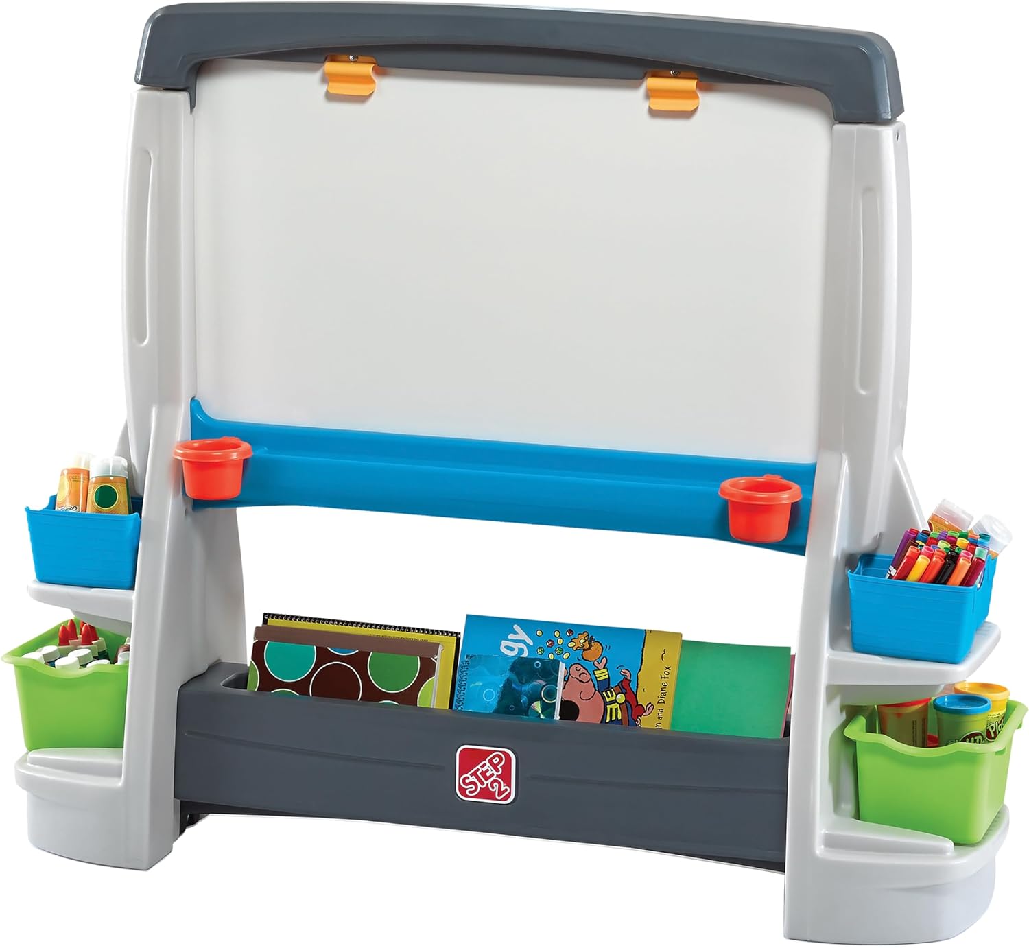 Step2 Jumbo Art Easel, Kids Art Activity Table, Double-Sided Dry Erase and Chalkboard, Storage Bins and Trays