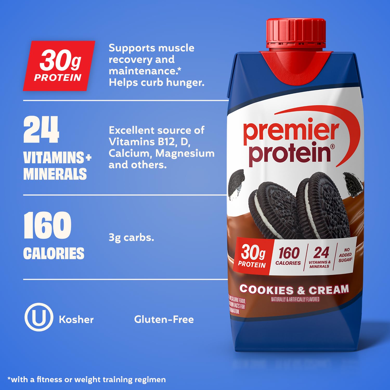 Premier Protein 30g High Protein Shake, Vanilla, 12 Pack | 160 Calories, 24 Vitamins & Minerals, No Added Sugar, Supports Muscle Health, Gluten-Free, 11 oz
