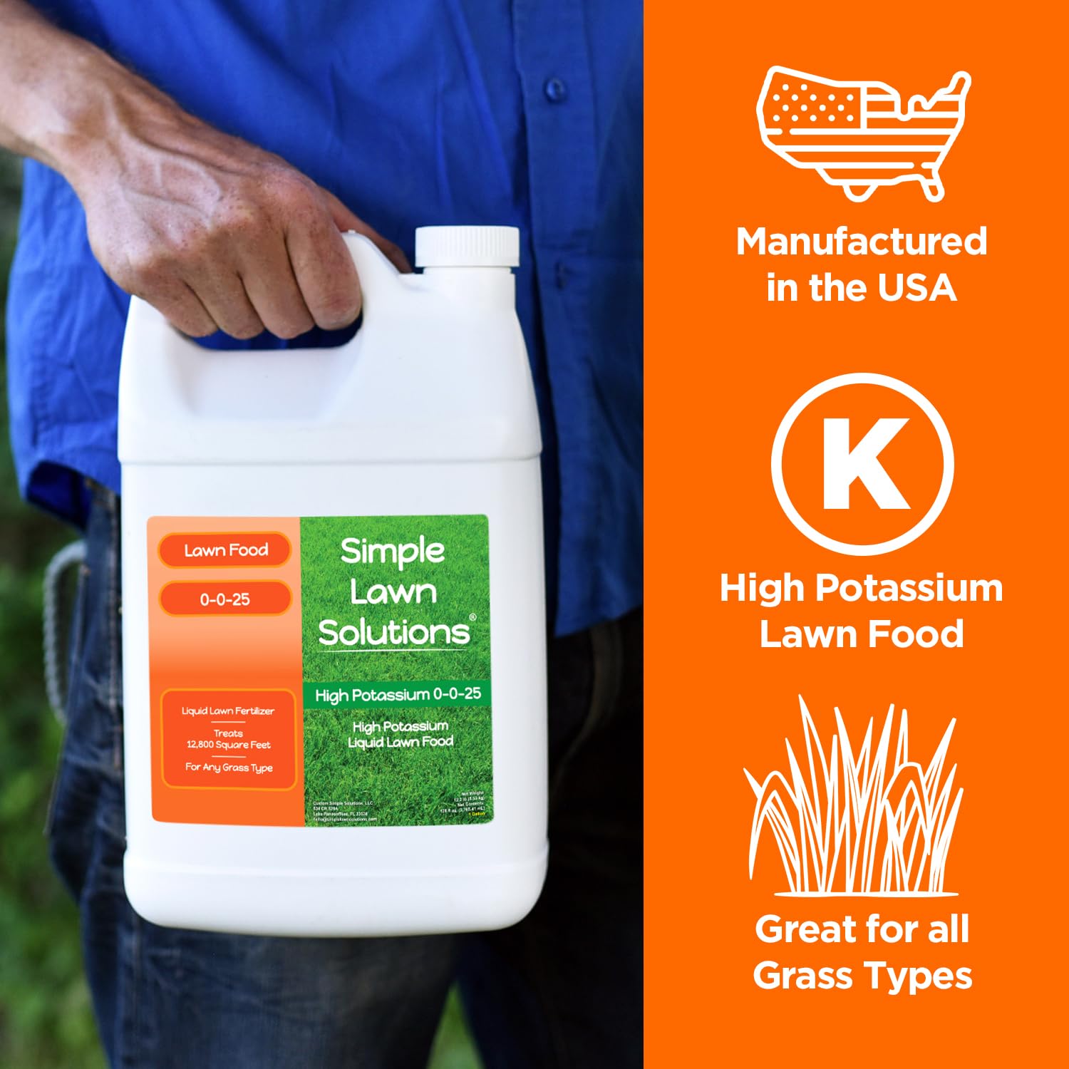 Simple Lawn Solutions - High Potassium Lawn Food Liquid Fertilizer 0-0-25 - Concentrated Spray - Turf Grass Vigor and Plant Hardiness - Summer and Fall - Any Grass Type (32 Ounce)