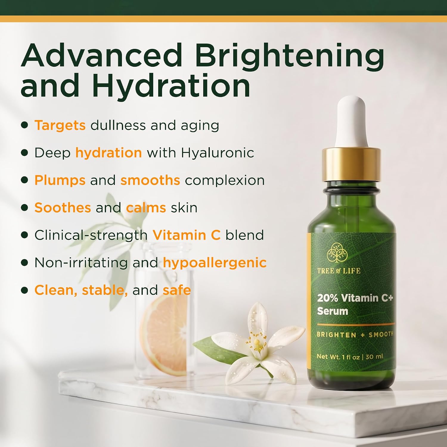 Tree of Life Vitamin C Serum for Face - Brightening and Hydrating Face Oil for Dark Spots and Fine Lines - Suitable for Sensitive Skin - Dermatologist Tested Skin Care - 1 Fl Oz | Brightening Vitamin C serum for face. Hydrating face oil that targets dark…