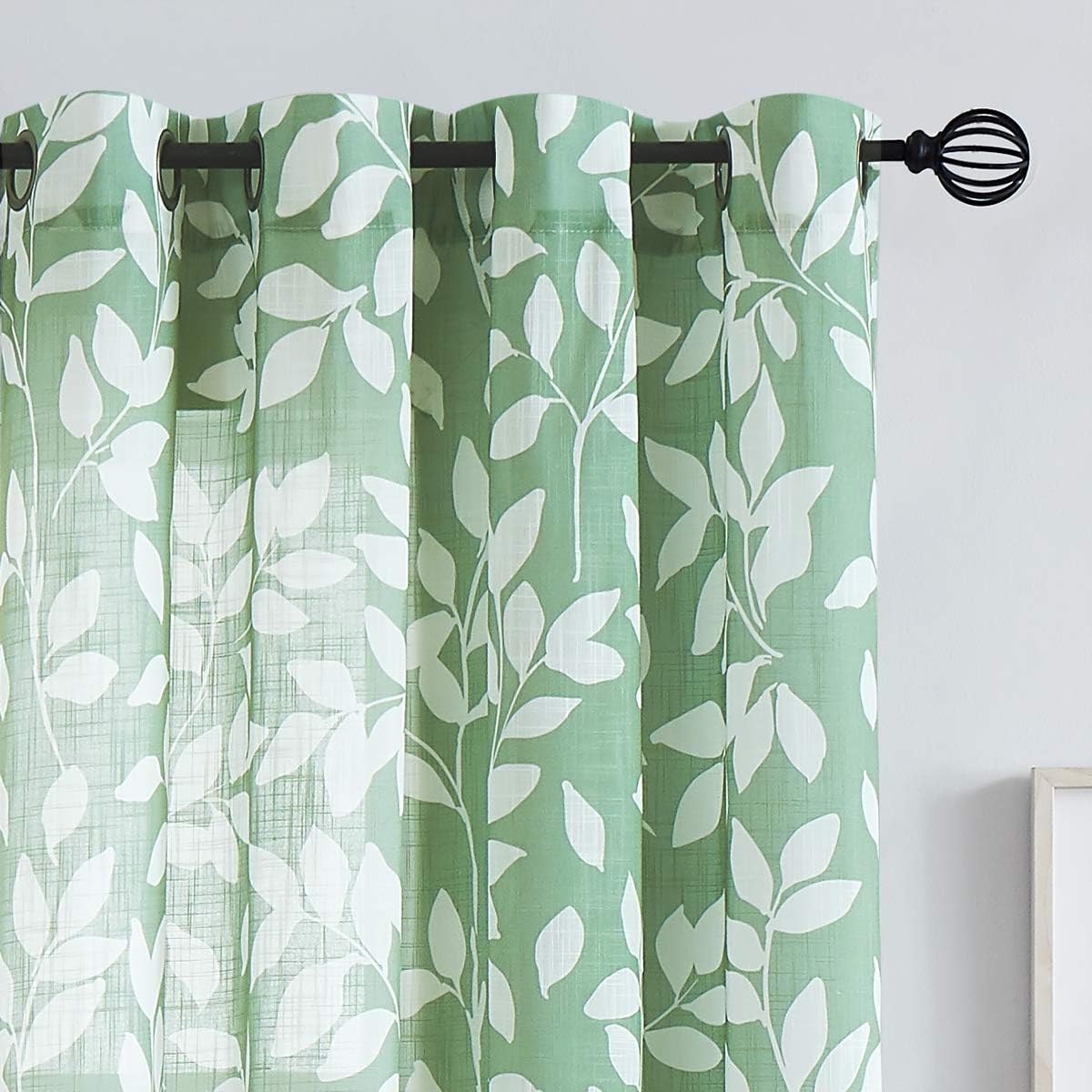 Leaf Semi Sheer Curtains for Bedroom Living Room 52x72" Taupe White Print 2