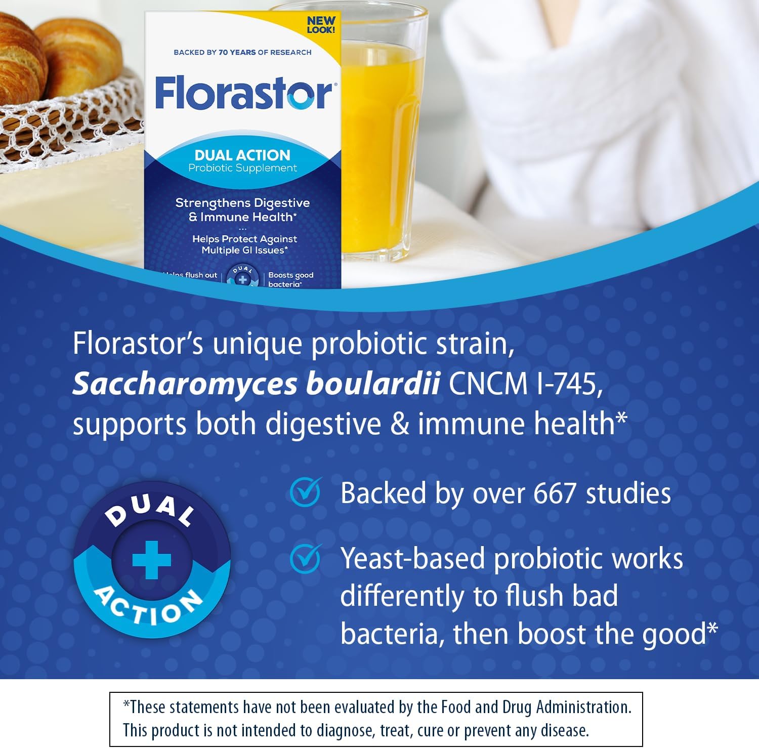 Florastor Probiotic for Digestive and Immune Health, 30 Capsules | Probiotics for Women & Men, Helps Flush Out Unwanted Bacteria, Boosts The Good with Our Unique Strain Saccharomyces Boulardii