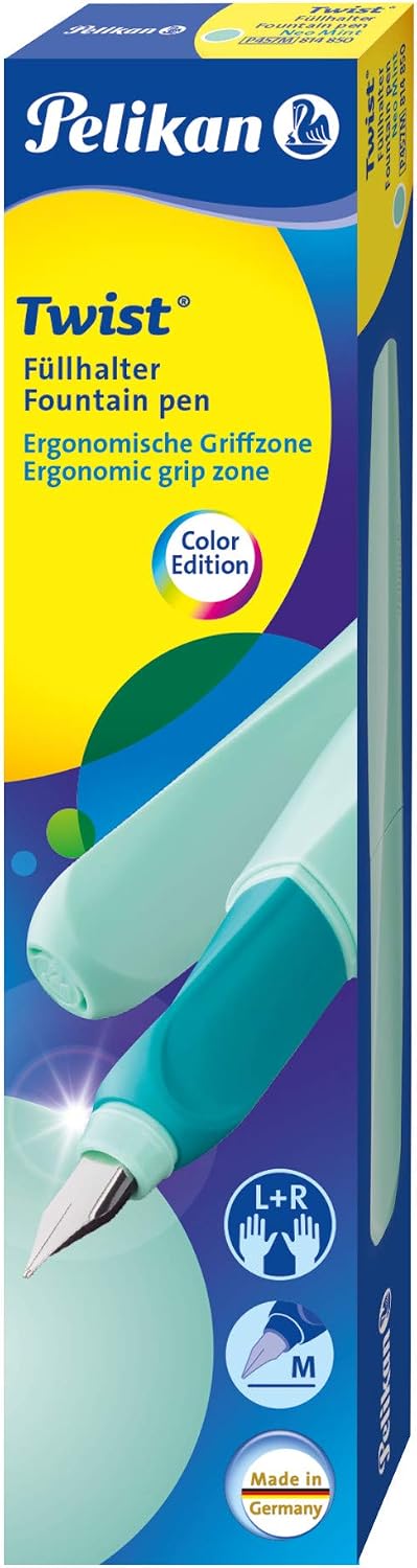 Pelikan Twist Fountain Pen with 1 Ink Cartridge, Medium Nib, Silver, Boxed (947101)