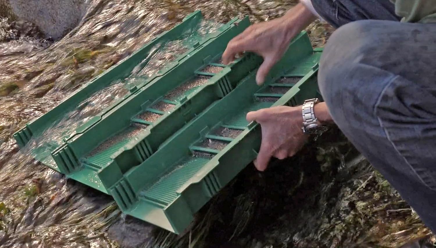 Portable Expandable Sluice Box for Gold Mining and Prospecting; Includes Miner's Moss, Hungarian Style riffles, and deep V riffles. Essential Tool for Gold panning Kits