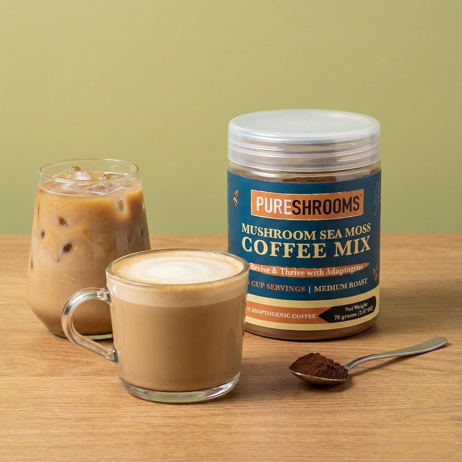 PureShrooms Mind & Body Mushroom Coffee - Instant Colombian Arabica with Organic Lion’s Mane, Reishi & Cordyceps - Low Acidity Nootropic Superfood Beverage for Focus & Vitality, 35 Servings/70g