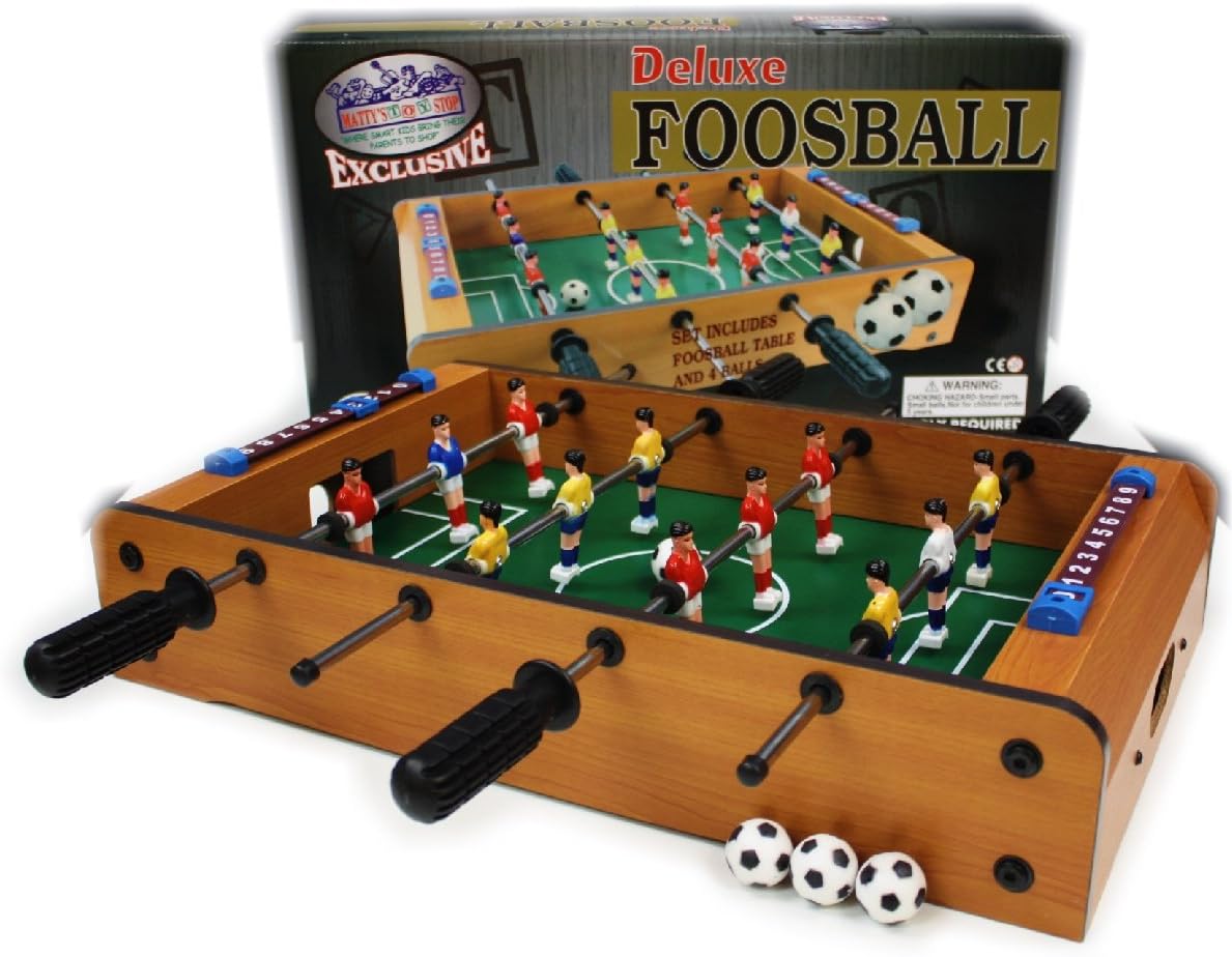 Matty's Toy Stop Deluxe Wooden Mini Table Top Foosball Game with 4 Soccer Balls